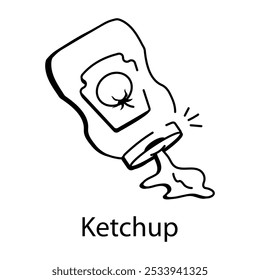 Ketchup bottle icon in doodle style 

