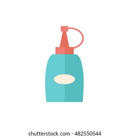 Ketchup bottle icon in flat color style. Food restaurant table sweet container ingredients