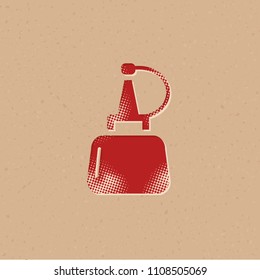 Ketchup bottle icon in halftone style. Grunge background vector illustration.