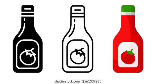 Ketchup bottle icon. Tomato red sauce sign. Condiment glass container symbol. Fast food pictogram.