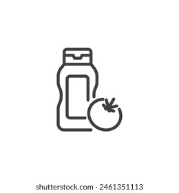 Icono de la línea de botellas de ketchup. signo de estilo lineal para concepto móvil y Diseño web. Icono de Vector de contorno de ketchup de tomate. Símbolo, ilustración del logotipo. Vector gráfico