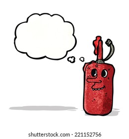 botella de ketchup con dibujo animado de burbuja de pensamiento