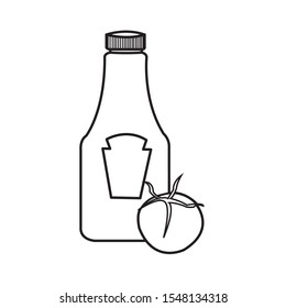 ketchup bottle with tomato icon outlined linear black and white icon vector