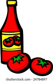 botella de ketchup y tomates