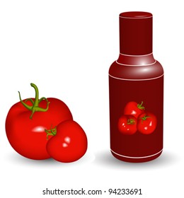 ketchup bottle with tomatoes, abstract vector art illustration; image contains gradient mesh