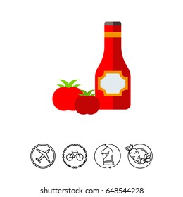 Ketchup in bottle and tomatoes icon