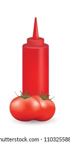 Ketchup bottle with tomatoes, vector