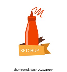 Ketchup bottle vector isolated illustration. Fast food logo design