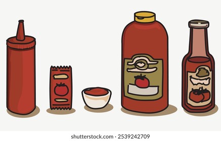 ketchup recipientes garrafas diferentes tipos tradicionais vetor ilustração sobre fundo branco