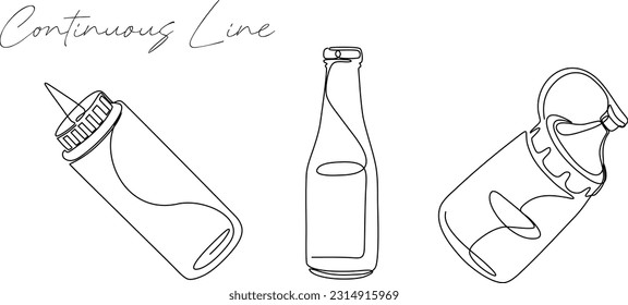 Ketchup continuous bottles line drawing bundle set