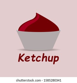 Ketchup in a cup on a gray background, sauce for the kitchen and table, vector