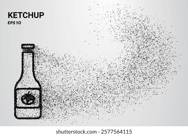 Ketchup depicted with small circles and dots, with particles swirling around it. Vector illustration.