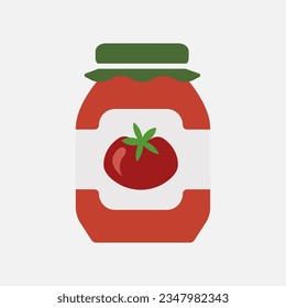 Ketchup in a glass jar. Italian Tomato sause  for pizza.  Home made product. Healthy food preserve. Vector illustration