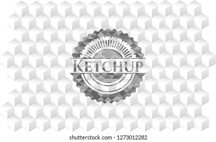 Ketchup grey emblem with cube white background