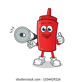 ketchup hold handy loudspeaker mascot vector cartoon illustration