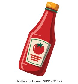 Ketchup icon isolated on white background, cartoon ketchup bottle in vector illustration, ideal for food condiment and fast food design themes.