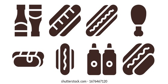 ketchup icon set. 8 filled ketchup icons. Included Hot dog, Sauces, Fried chicken icons