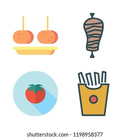 ketchup icon set. vector set about french fries, tomatoes, kebab and croquette icons set.
