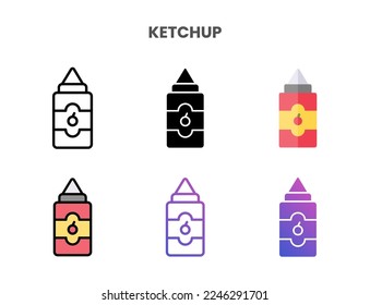 Ketchup icons vector illustration set line, flat, glyph, outline color gradient. Great for web, app, presentation and more. Editable stroke and pixel perfect.