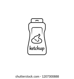 ketchup linear vector icon, container with cap and label, plastic pot with provencal sauce close-up