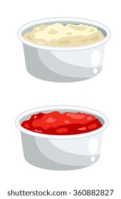 Ketchup and mayonnaise in bowls