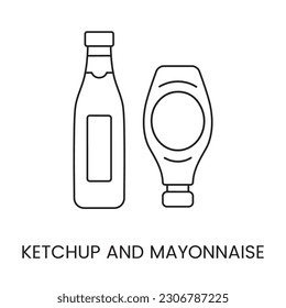 Ketchup and mayonnaise line icon in vector, food illustration.