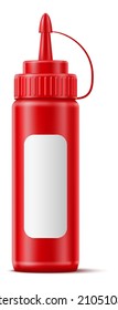 Ketchup mockup. Realistic plastic bottle with white label