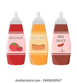 Ketchup, mustard and barbecue sauce condiments vector illustration. Condiments can be added to the meal to make it delicious.