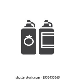 Ketchup and mustard bottle vector icon. filled flat sign for mobile concept and web design. Tomato sauce and mayonnaise glyph icon. Symbol, logo illustration. Vector graphics
