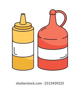 Ketchup and mustard bottles, sauce container vector design