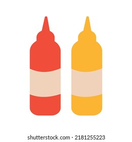 Ketchup And Mustard Bottles Semi Flat Color Vector Object. Traditional Sauces. Seasoning. Full Sized Item On White. Food Simple Cartoon Style Illustration For Web Graphic Design And Animation