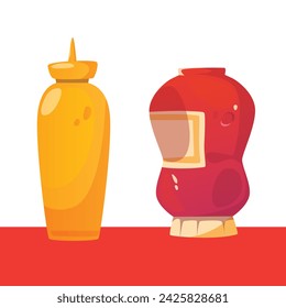 Ketchup and mustard bottles. Vector illustration