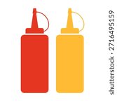 Ketchup and Mustard Condiment Squeeze Bottle Icon Set. Vector.