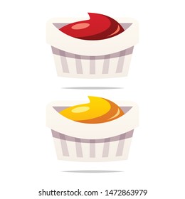 Ketchup and mustard dipping sauce vector isolated illustration