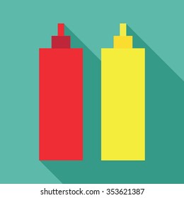 Ketchup mustard dynamic duo pixelated flat design icon