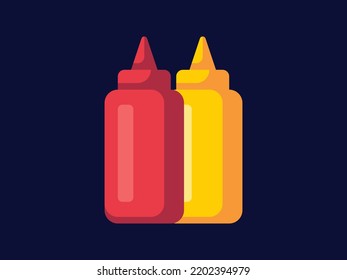 Ketchup and Mustard Fast Food Vector Flat Icon Illustration