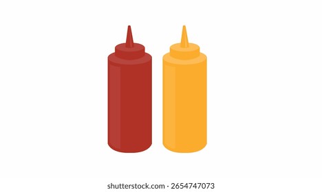 Ketchup and Mustard. Flat editable vectorial illustration of a bottle of ketchup and a bottle of mustard.