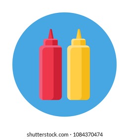 ketchup and mustard flat icon isolated on blue background. Simple ketchup and mustard in flat style, vector illustration for web and mobile design. Fast food elements vector sign