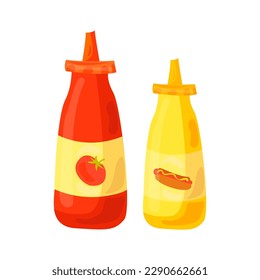 Ketchup and mustard illustration in color cartoon style. Editable vector graphic design.