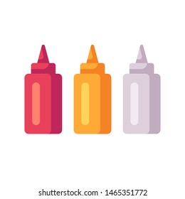 Ketchup, mustard and mayonnaise bottles. Sauce tubes flat icons