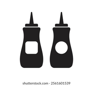 Ketchup, mustard or mayonnaise bottles shape icon set