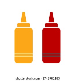 Ketchup and mustard in a plastic bottle. Vector illustration isolated.