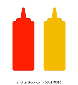 the ketchup and mustard. red and yellow plastic bottle. vector illustration.