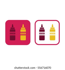 Ketchup and mustard red and yellow squeeze bottle icon vector. Pink and white