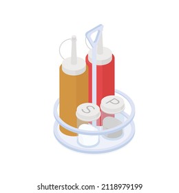 Ketchup, mustard, salt, pepper - Isometric vector illustration in flat design. 