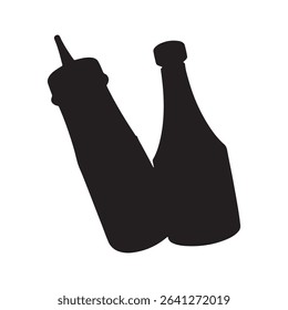 Ketchup and Mustard Sauce Bottle. Flat Vector Icon. Simple black on white background