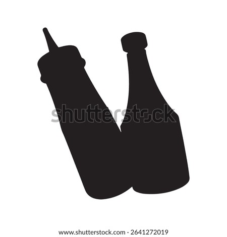 Ketchup and Mustard Sauce Bottle. Flat Vector Icon. Simple black on white background