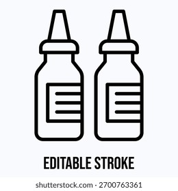 Ketchup and Mustard Sauce Bottles for Fast Food and Snacks Isolated Lineal Vector Icon, Editable Stroke.