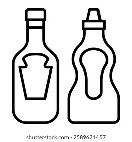 Ketchup and mustard sauce outline icon. Two sauce bottles of condiment.  Ideal for projects related to food, dining, cooking, or restaurant menus.