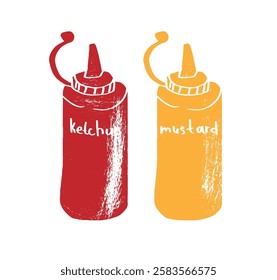 Ketchup mustard sauce seasoning tasty textured red, yellow element icon vector illustration